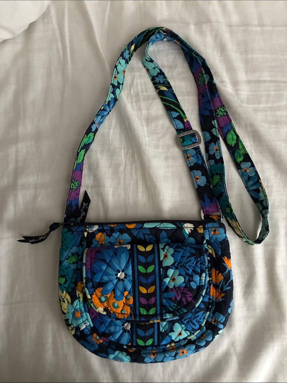 Vera Bradley Quilted Floral Crossbody Bag in Navy Blue